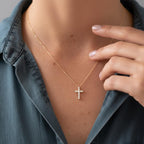 14k Solid Gold Moissanite Encrusted Cross Necklace / Gold Cross Necklace with Moissanite Diamond / Moissanite Cross Necklaces for Women