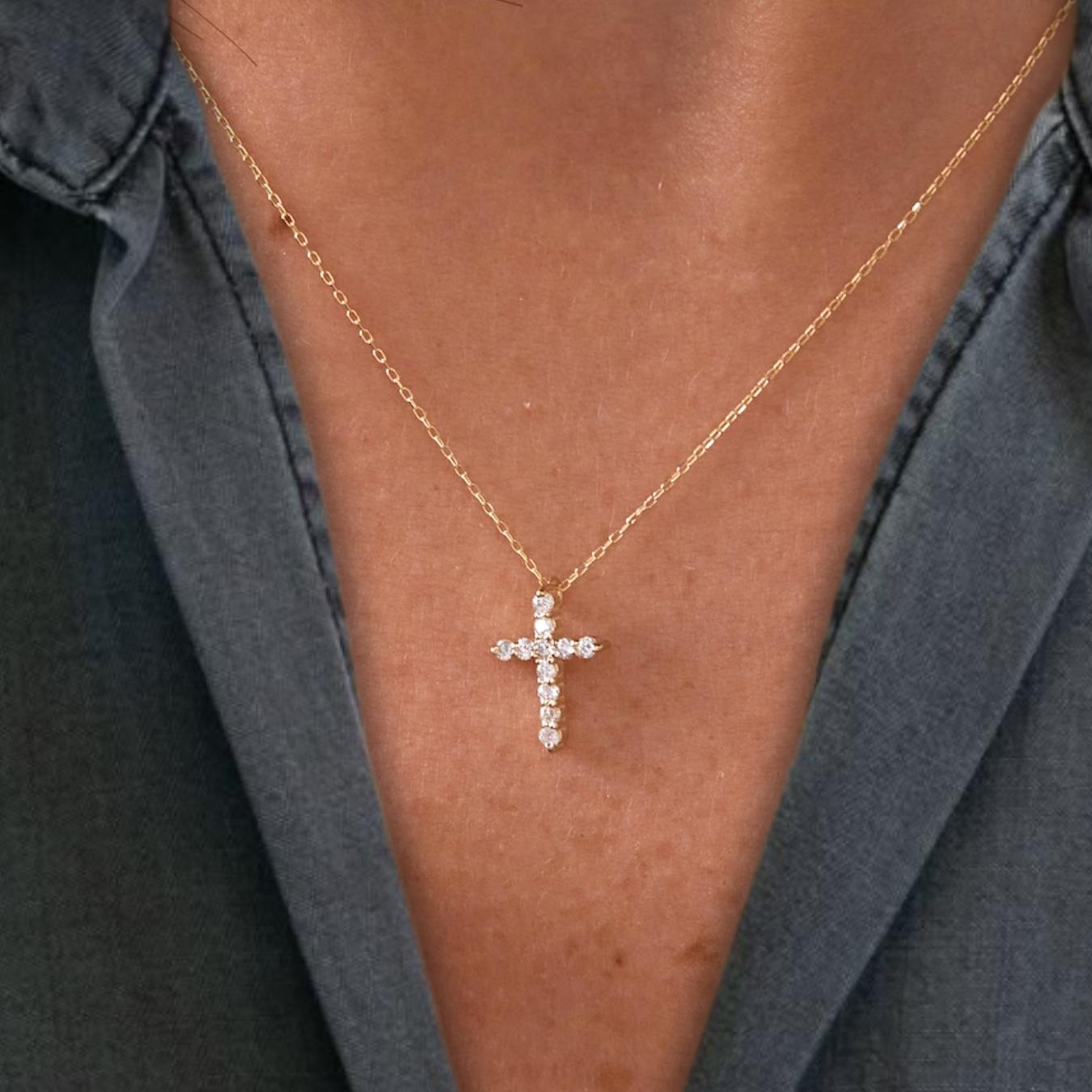 Lab Grown Diamond Cross Necklace, 14K Gold