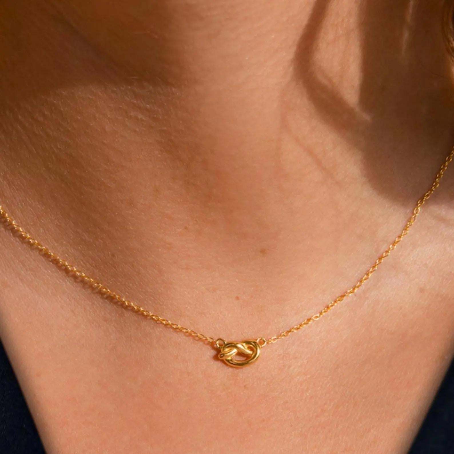 14K Solid Gold Knot Promise Necklace, Dainty Chain Choker
