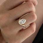2 Carat Oval Lab Grown Diamond F VS1 Curved Solitaire Ring / 2ct Oval Unique Engagement Ring / 14k Gold Nesting Diamond Proposal Ring