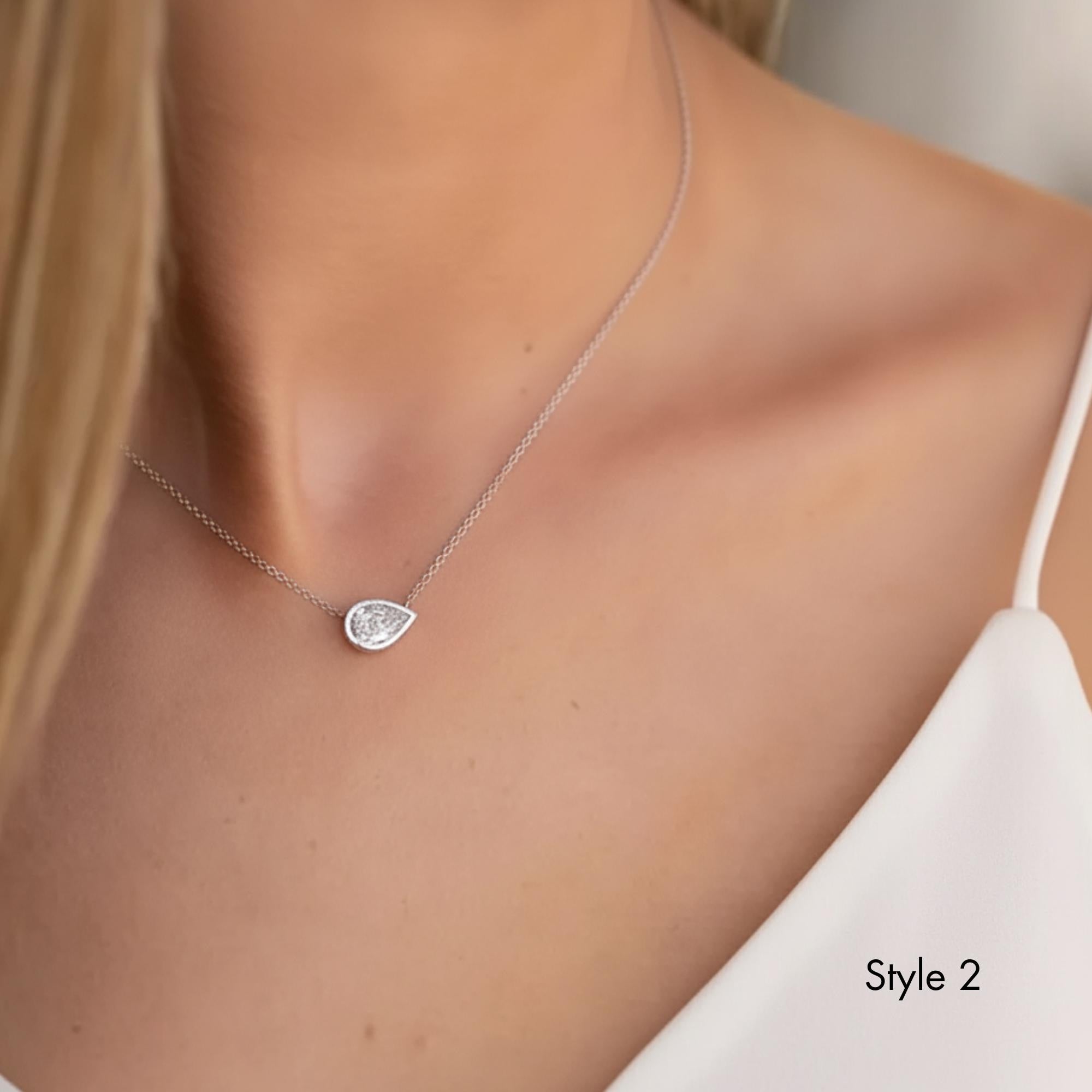 Pear Lab Diamond Bezel Solitaire Necklace, 14K Yellow Gold