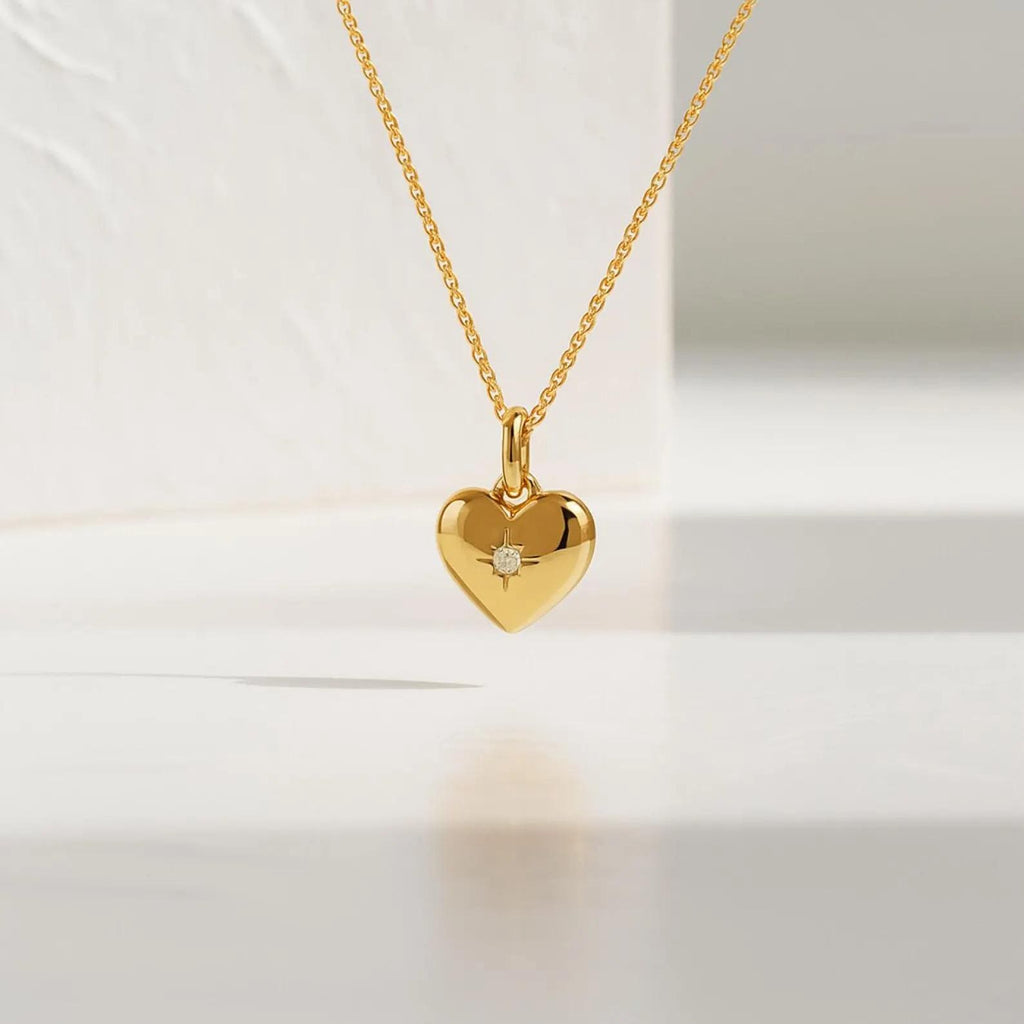 Heart Shaped Diamond Cut Round Diamond Bezel Setting Necklace in 14k Solid Gold / Large Heart Shape Pendant in 14K
