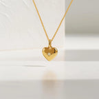 Heart Shaped Diamond Cut Round Diamond Bezel Setting Necklace in 14k Solid Gold / Large Heart Shape Pendant in 14K