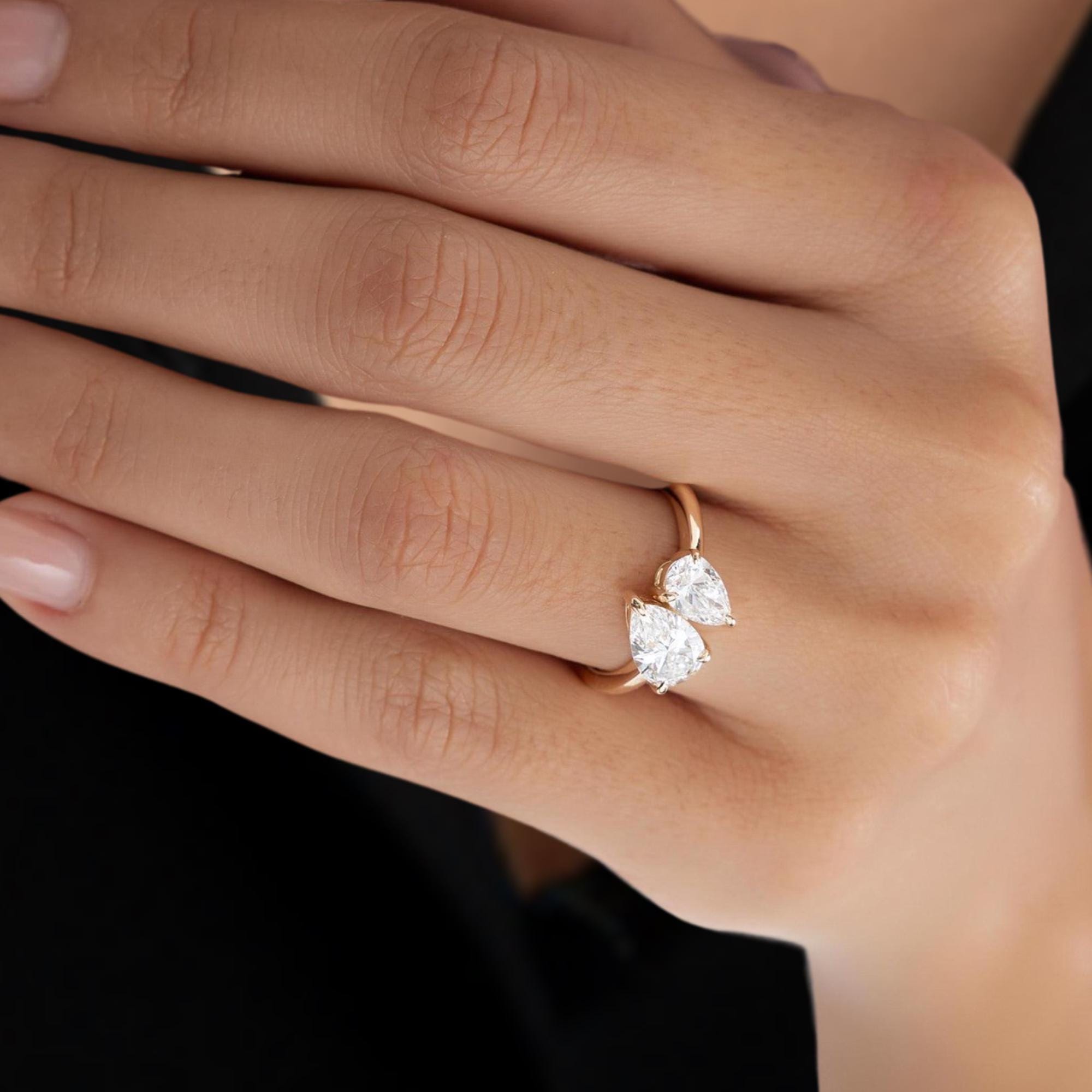 Toi et Moi Double Pear Lab Diamond Engagement Ring