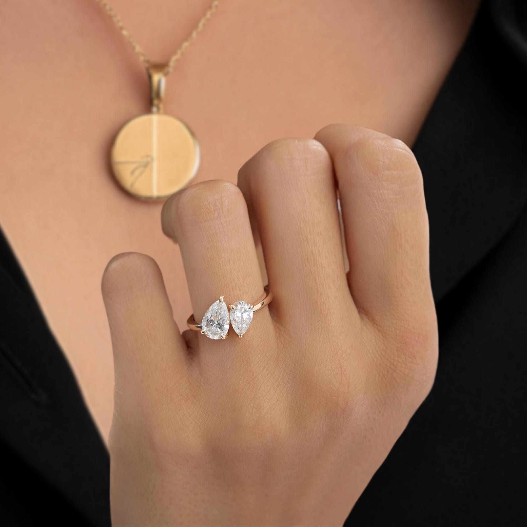Toi et Moi Double Pear Lab Diamond Engagement Ring