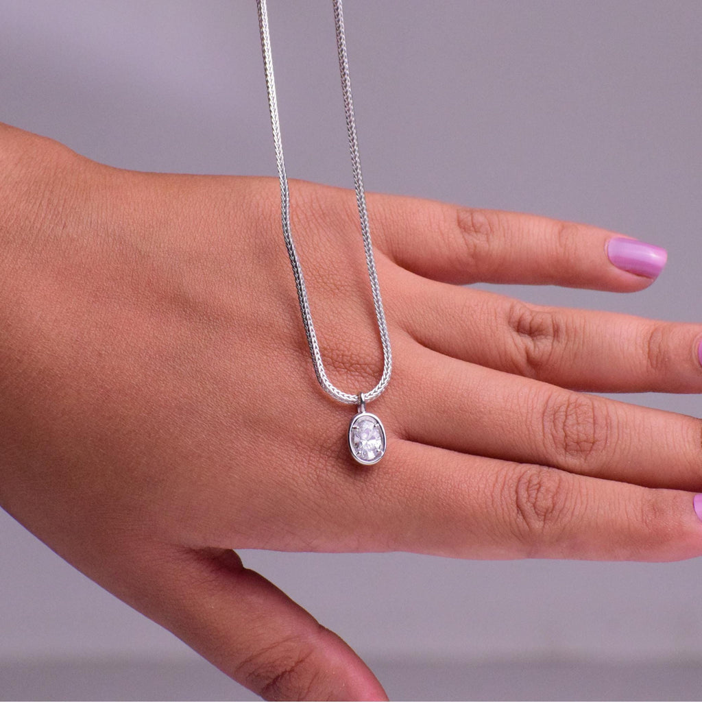 14K Gold Oval Lab Diamond Bezel Necklace - IGI Certified