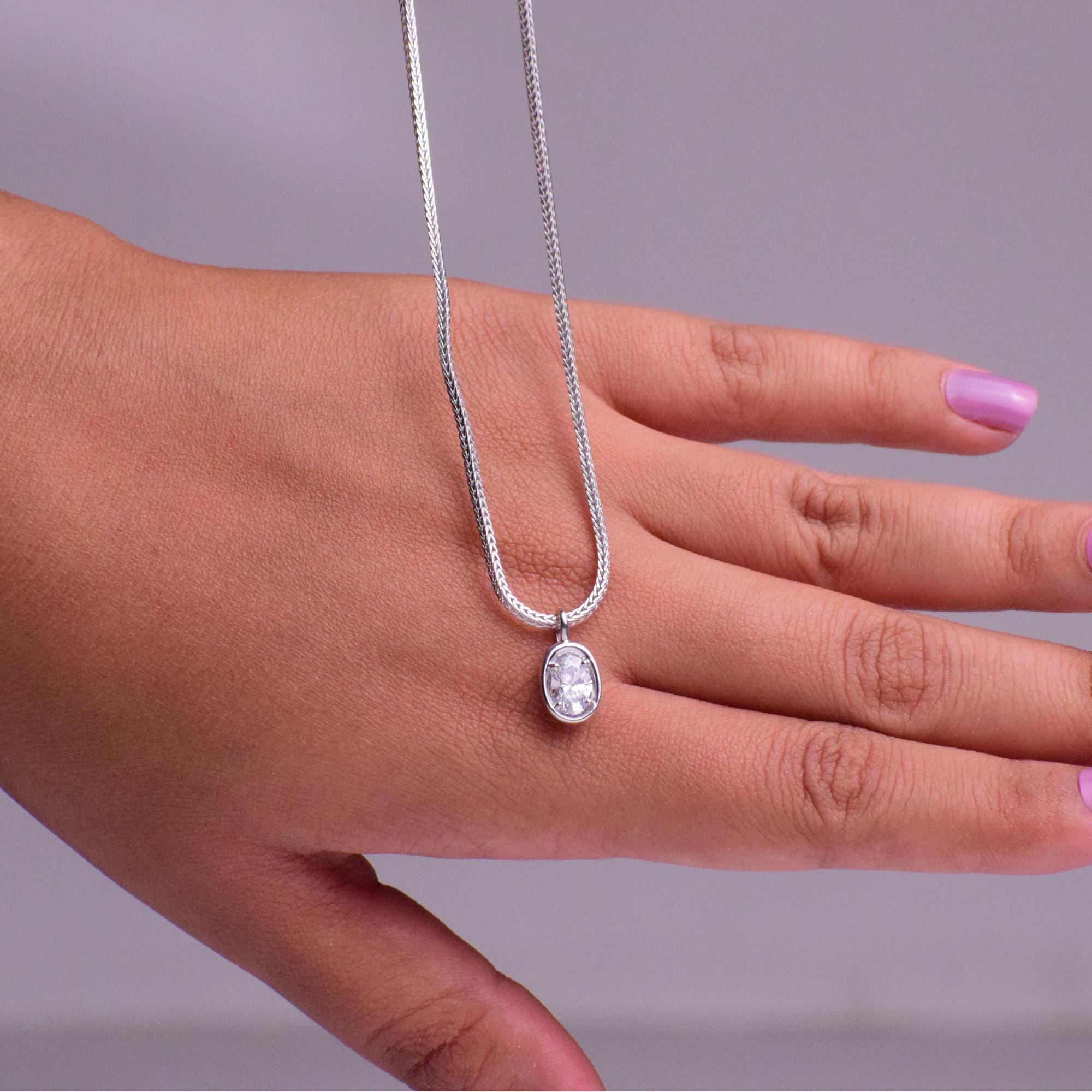14K Gold IGI Certified Oval Lab Diamond Bezel Necklace
