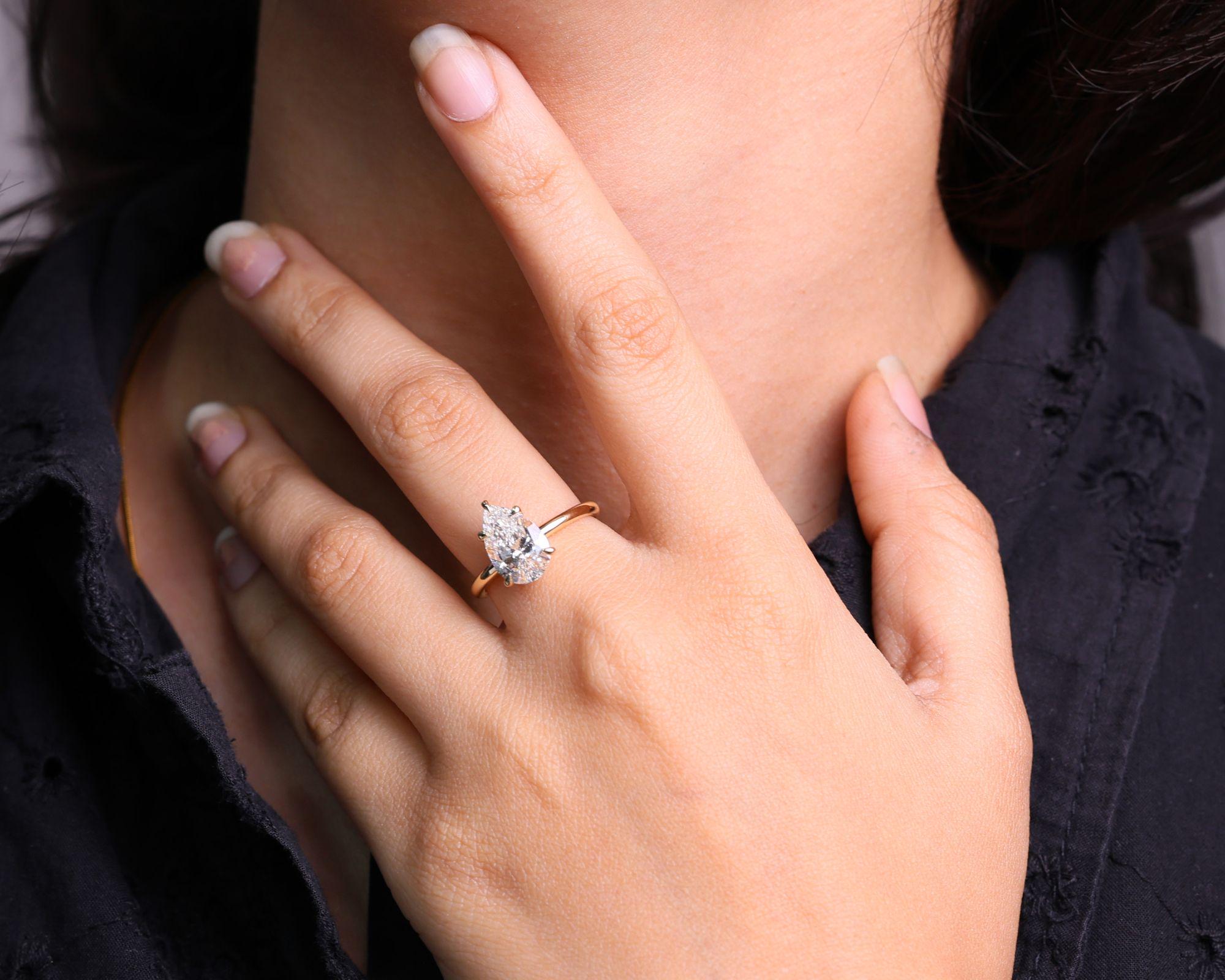 2.5 CT Pear Lab Grown Diamond Solitaire Cathedral Ring