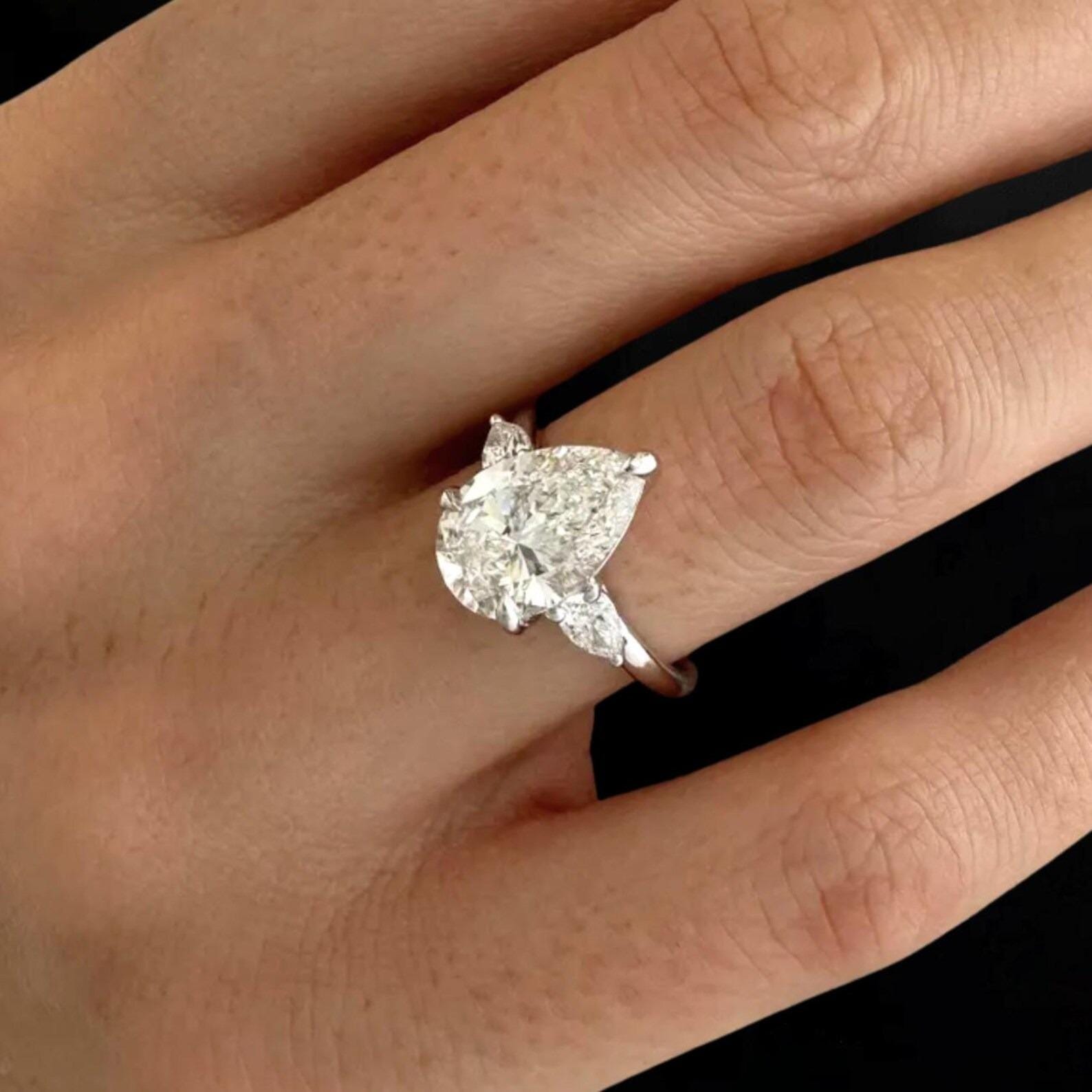 Pear Lab Diamond Three Stone Engagement Ring, IGI Certified