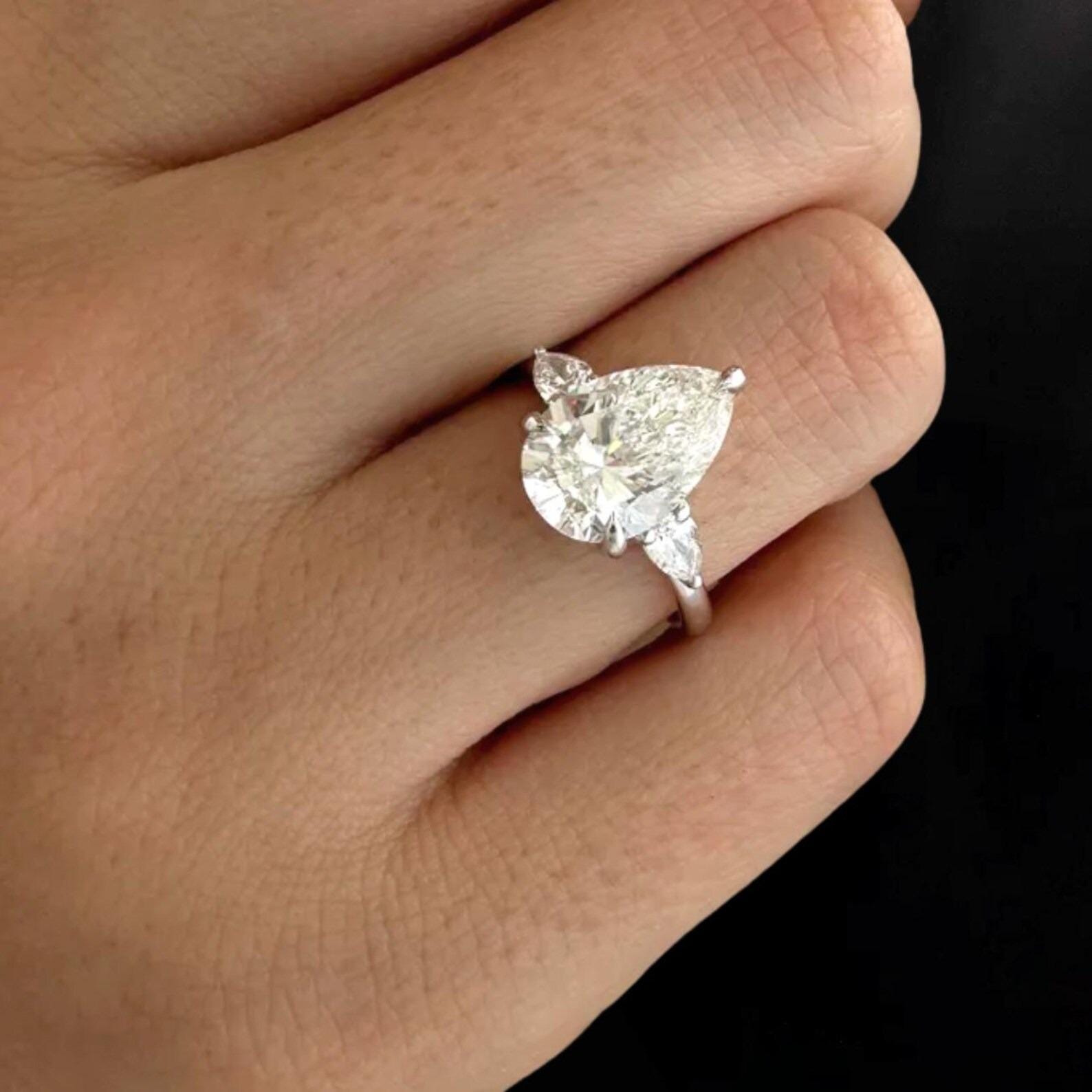 Pear Lab Diamond Three Stone Engagement Ring, IGI Certified