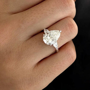 Pear Lab Diamond Three Stone Engagement Ring, IGI Certified