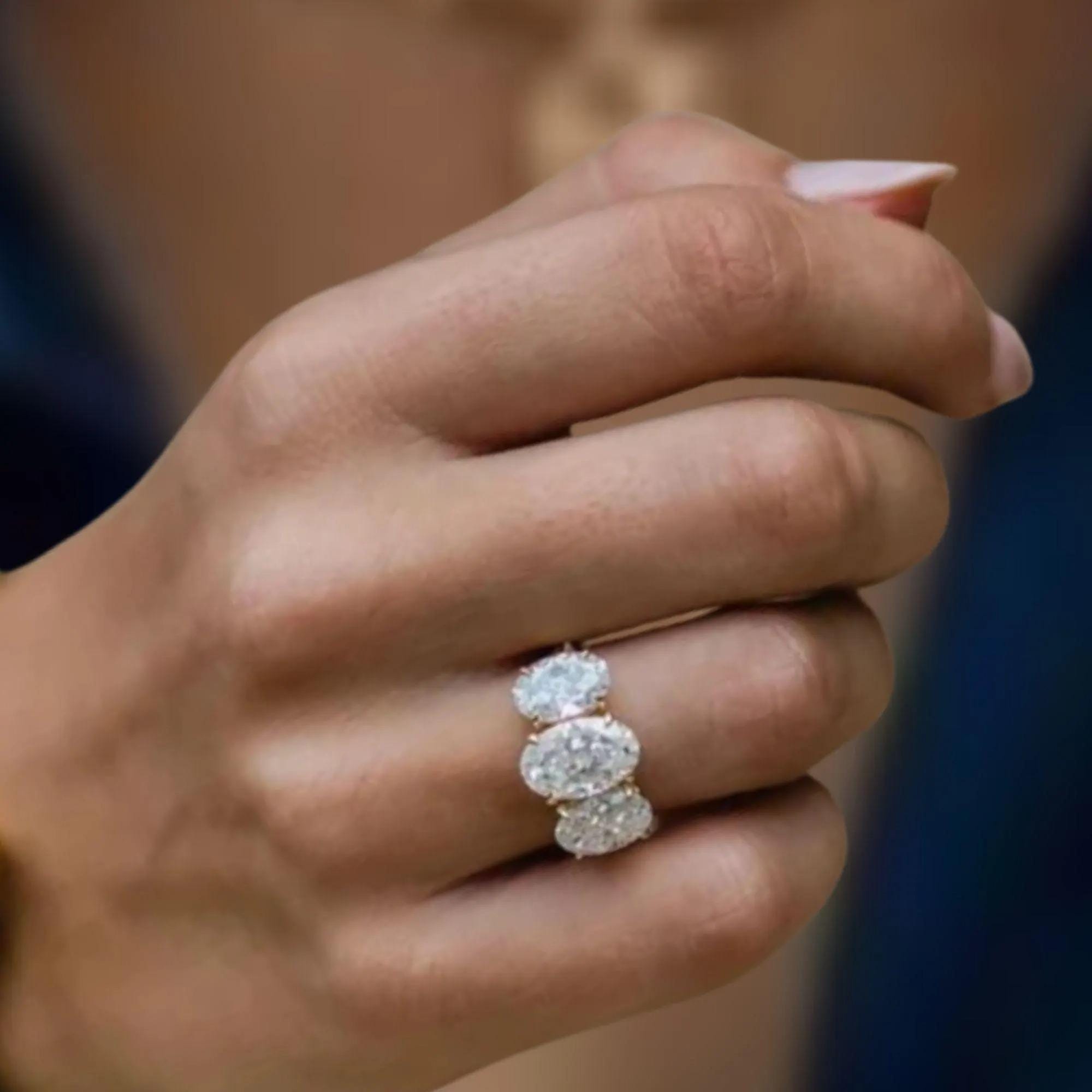3.50 CTW Oval Cut Moissanite Three Stone Engagement Ring