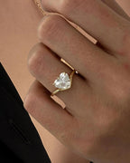 2 Carat Heart Shape Lab Grown Diamond Solitaire Ring , Curved Heart Diamond Engagement Ring , Unique Nested Ring in Yellow Gold, CVD Diamond