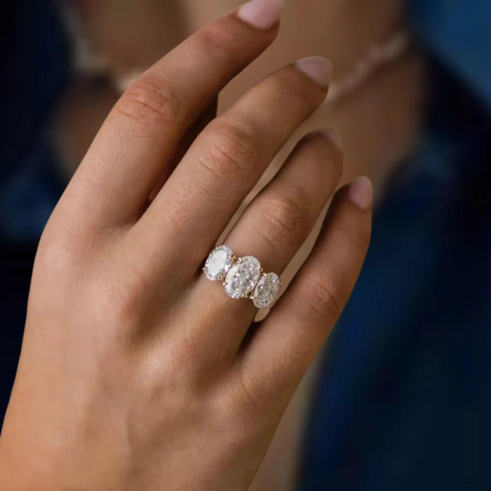 Oval Three Stone Lab Diamond Engagement Ring