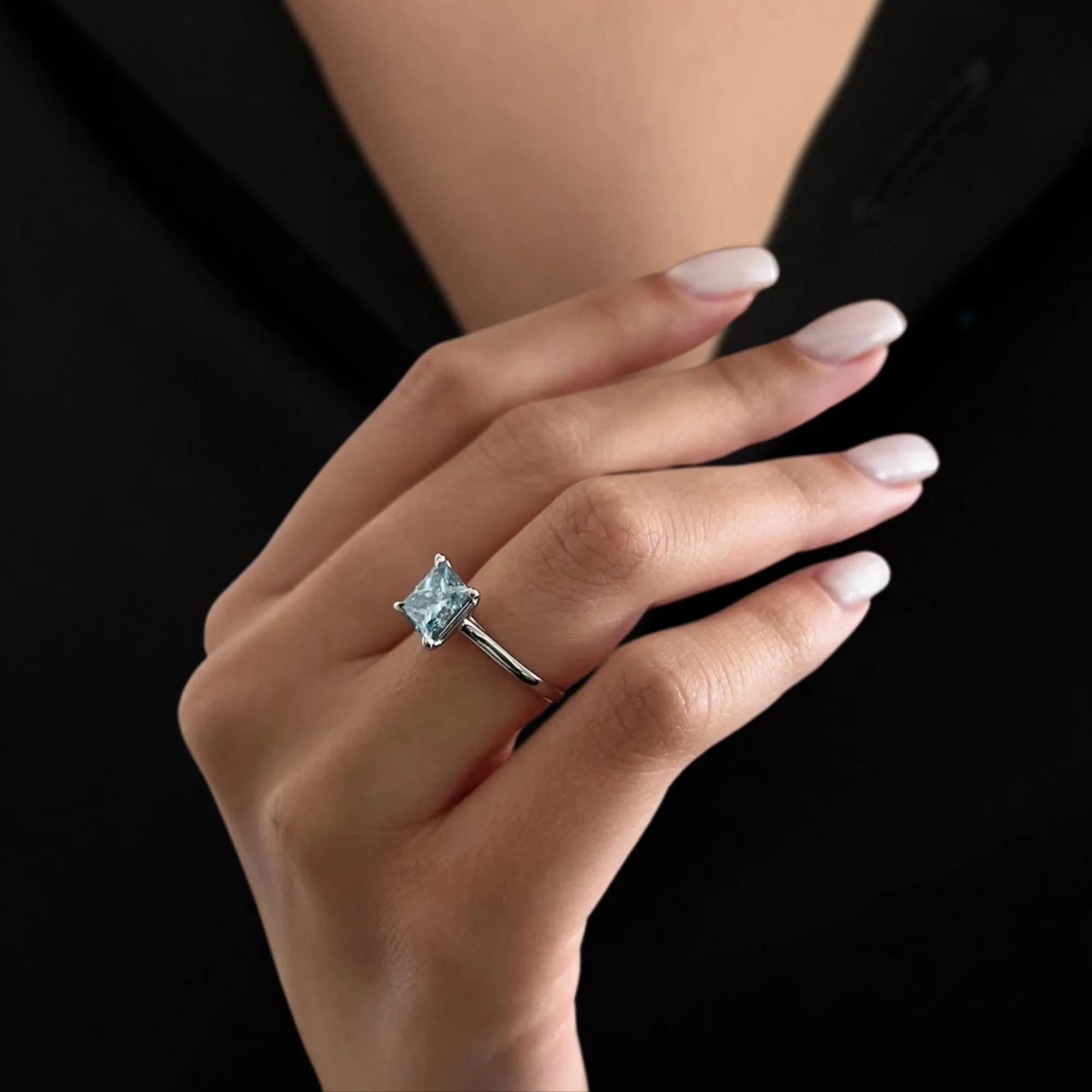 Fancy Vivid Blue Lab Diamond Engagement Ring