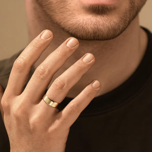 6mm Matte Beveled Comfort Fit Gold Wedding Band