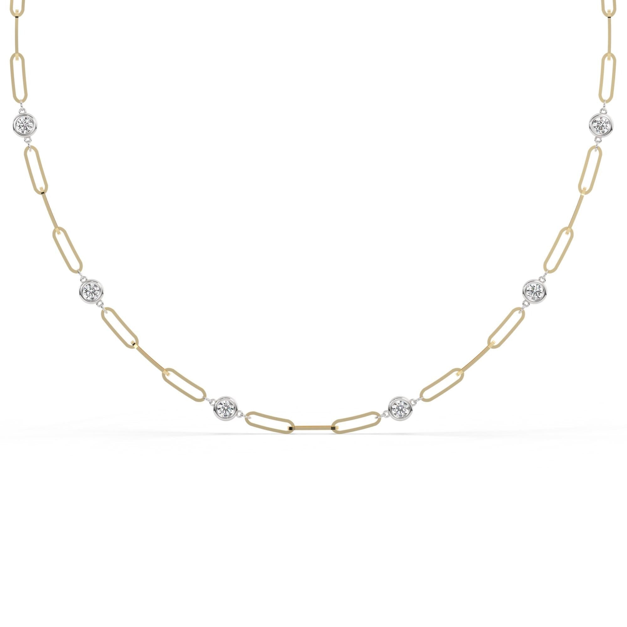 Diamond Station Paperclip Chain Necklace in 14K Gold