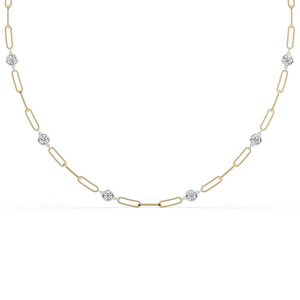 Diamond Station Paperclip Chain Necklace in 14K Gold