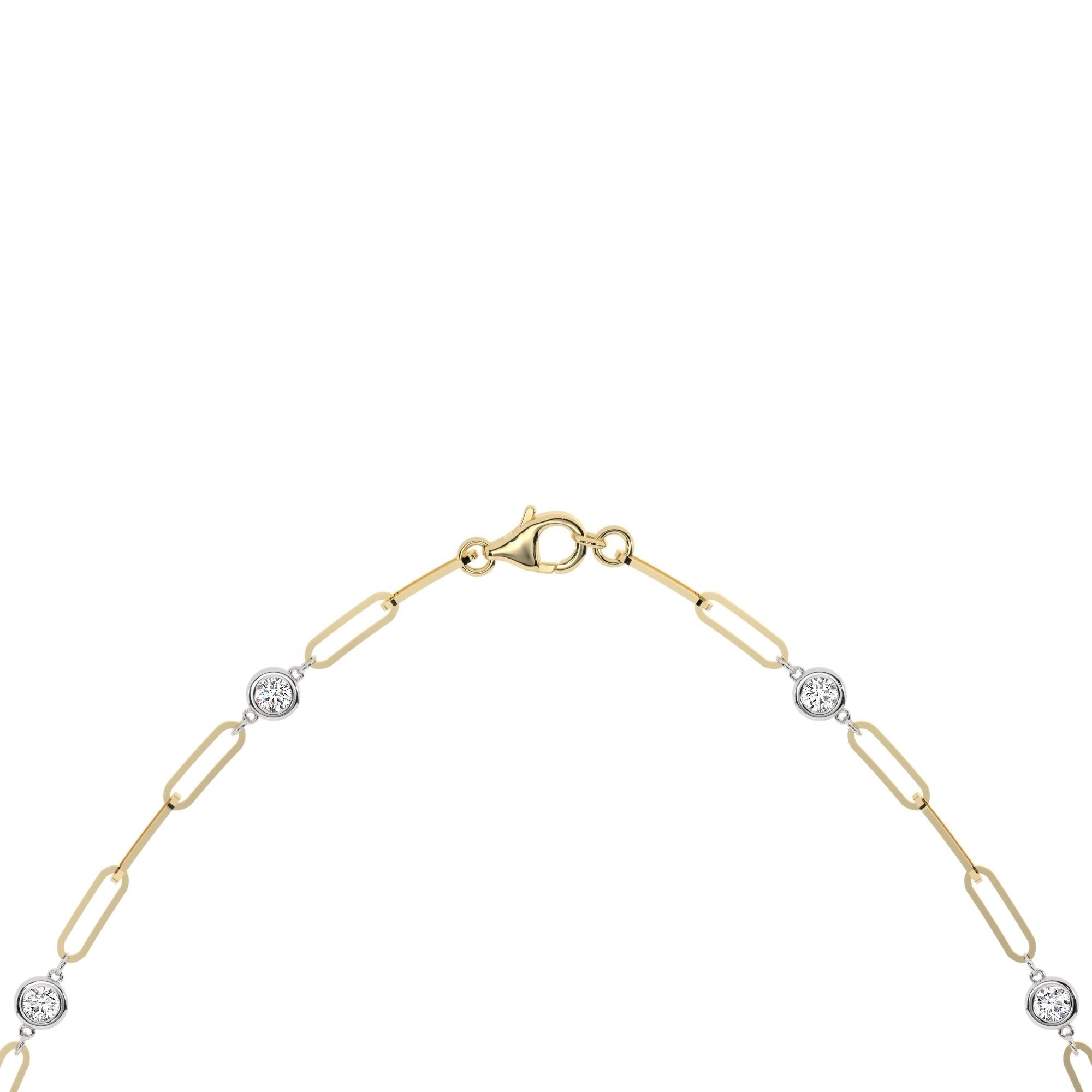 Diamond Station Paperclip Chain Necklace in 14K Gold