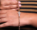 14k Gold Diamond Small Cross Bracelet, Dainty Minimalist Christian Jewelry, Solid Gold, Lab Diamond, Dainty Stackable Bracelet, Mary