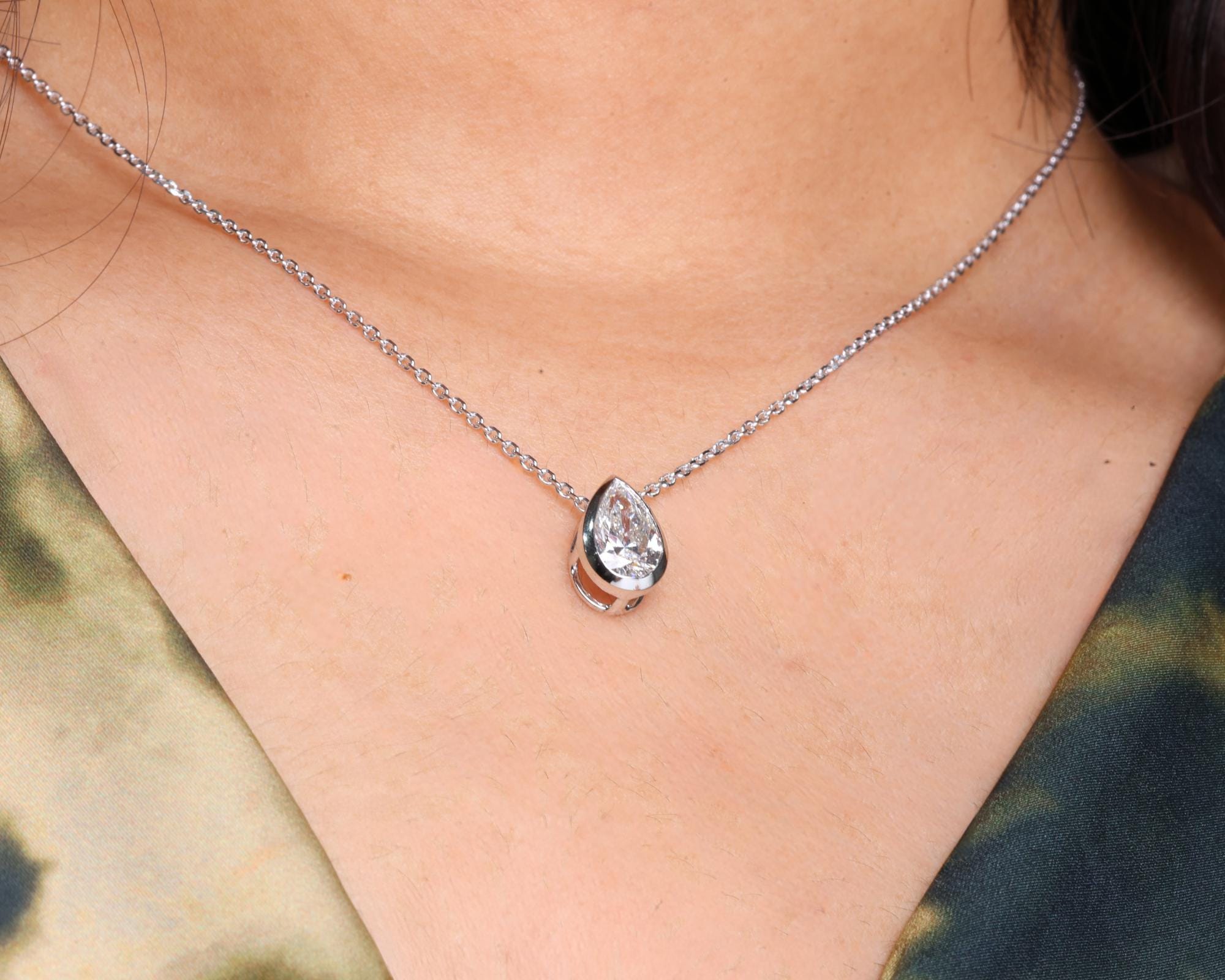Pear Cut Lab Diamond Bezel Set Pendant for Her