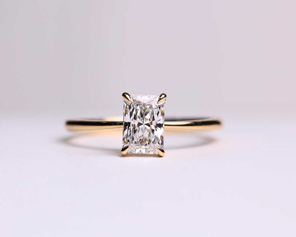 Radiant Cut 1 carat F Color VS1 Clarity IGI Certified Elongated Radiant Cut Lab Grown Diamond Solitaire Engagement Ring 14k Gold