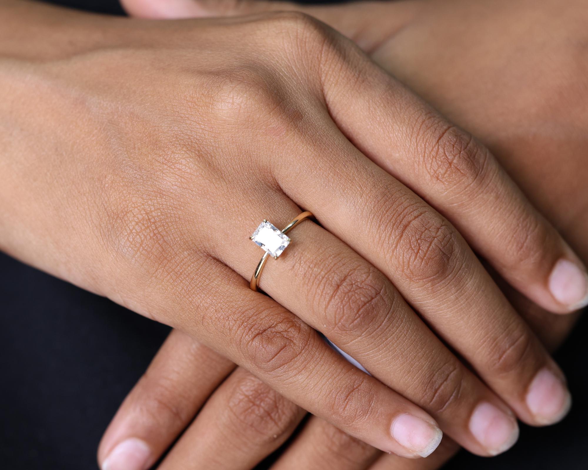 1 Ct Elongated Radiant Lab Diamond Engagement Ring
