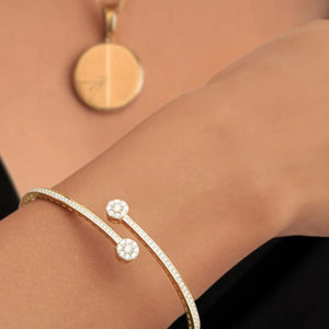 14K Gold Lab Grown Diamond Open Cuff Bangle