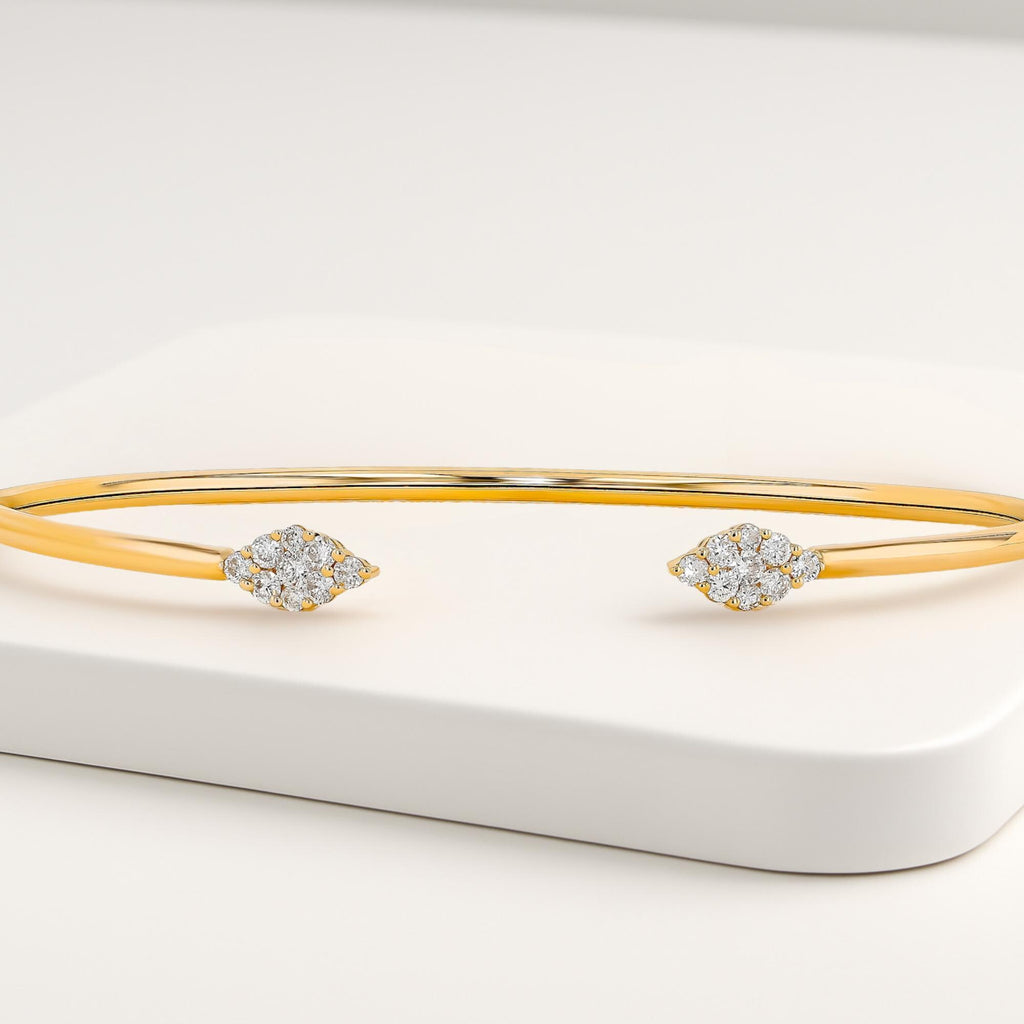 Pear Shape Lab Grown Diamond Open Cuff Bangle, Round Diamond Daily Wear Bangle, 14K Solid Gold Bangle, Conflict Free Diamond Wedding Bangle