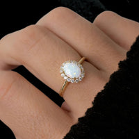 Oval Opal Engagement Ring, 14K Gold Vintage Ring