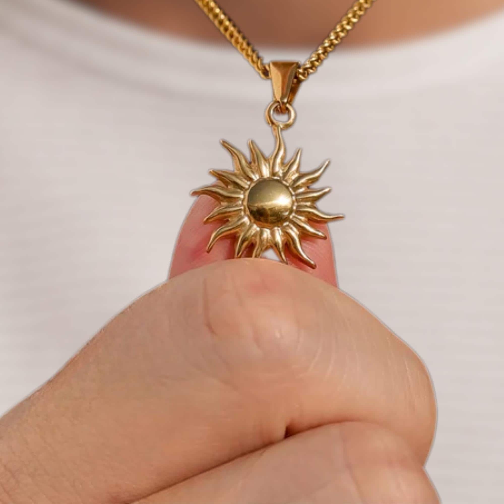 14K Gold Sun Star Pendant Necklace for Men