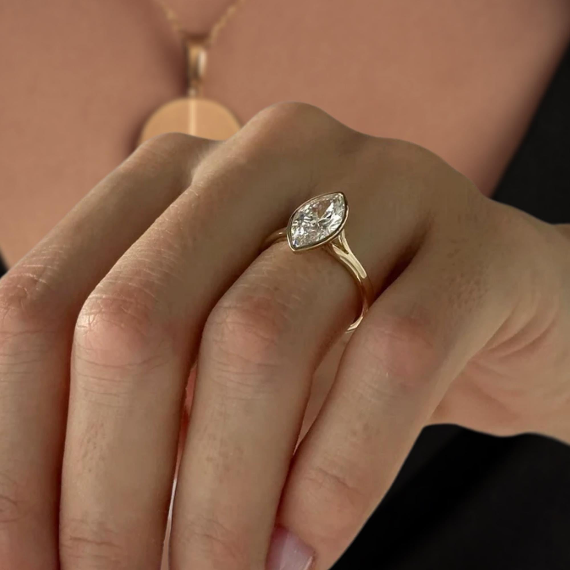 Marquise Lab Diamond Split Shank Ring, IGI Certified