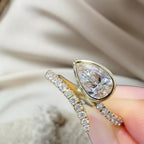 1.00 Carat Pear Cut Lab Grown Diamond Cross Ring, CVD Diamond Solitaire Ring For Wedding Gift, 14K Yellow Gold Anniversary Ring For Her