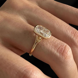 Elongated Cushion Bezel Set Engagement Ring