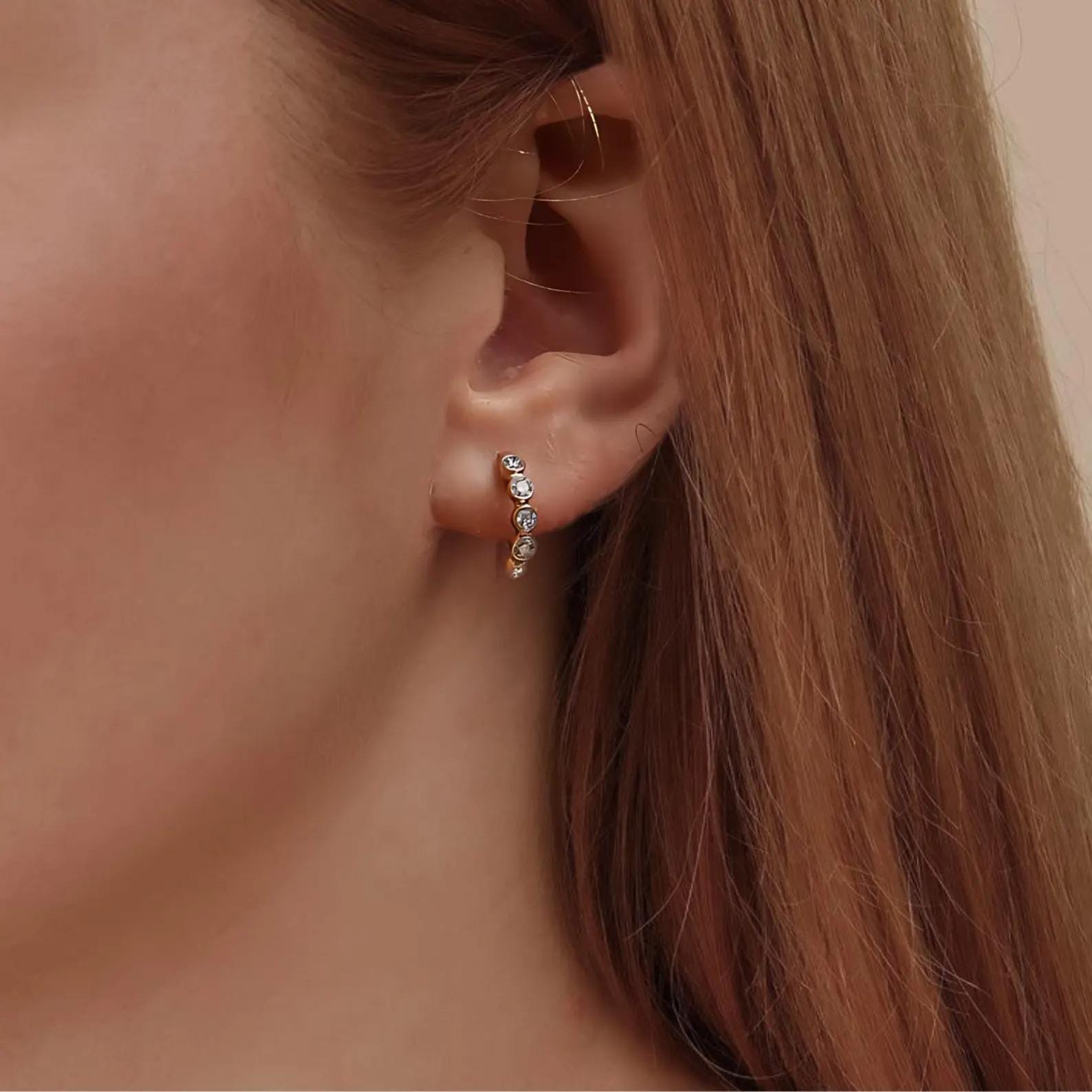 14K Gold Diamond Small Hoop Earrings Gift for Her