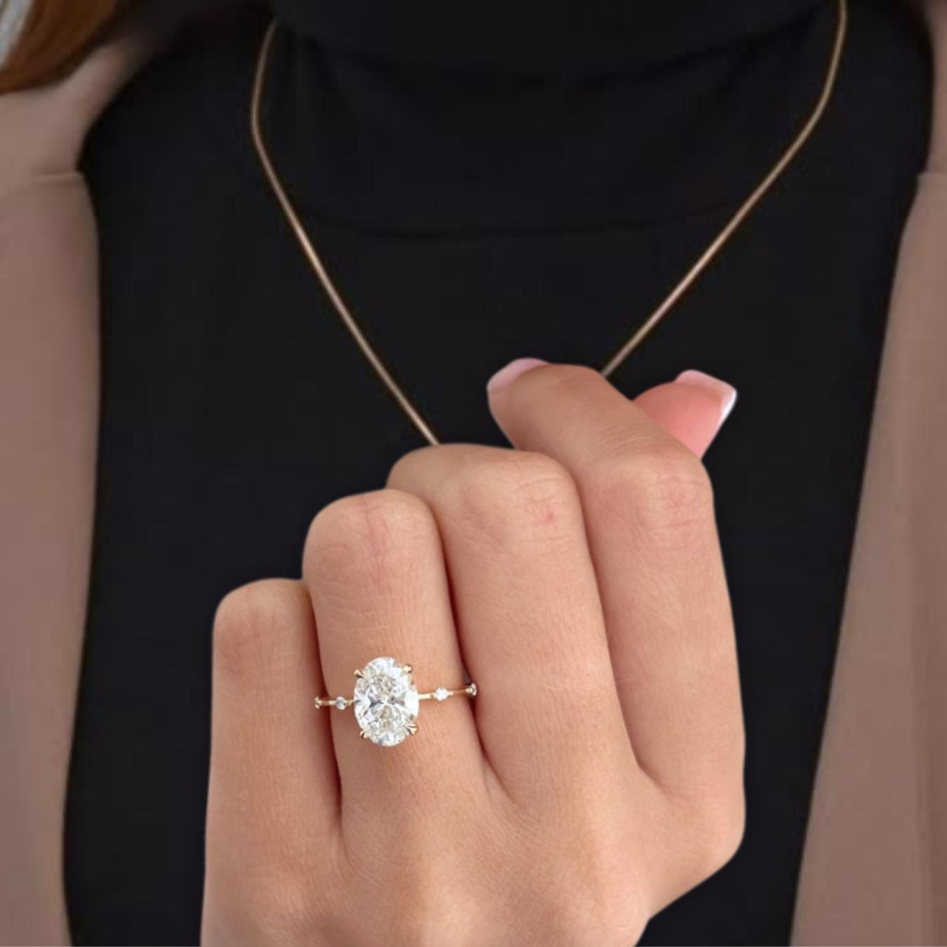 Oval Lab Grown Diamond Engagement Ring, 14K Gold