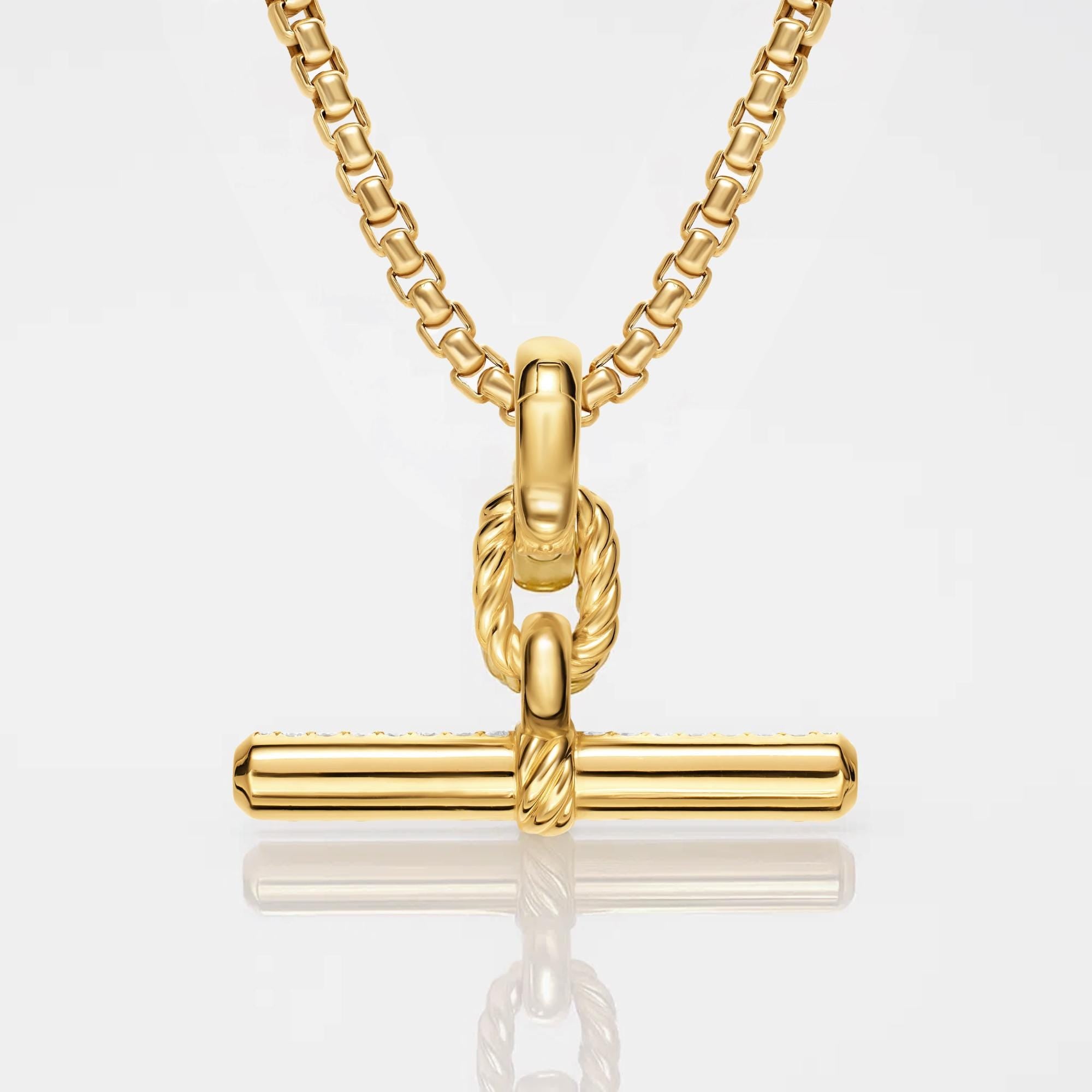 14K Solid Gold Moissanite T-Bar Pendant Necklace