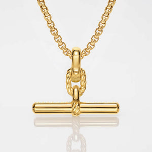 14K Solid Gold Moissanite T-Bar Pendant Necklace