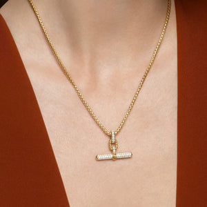 14K Solid Gold Moissanite T-Bar Pendant Necklace