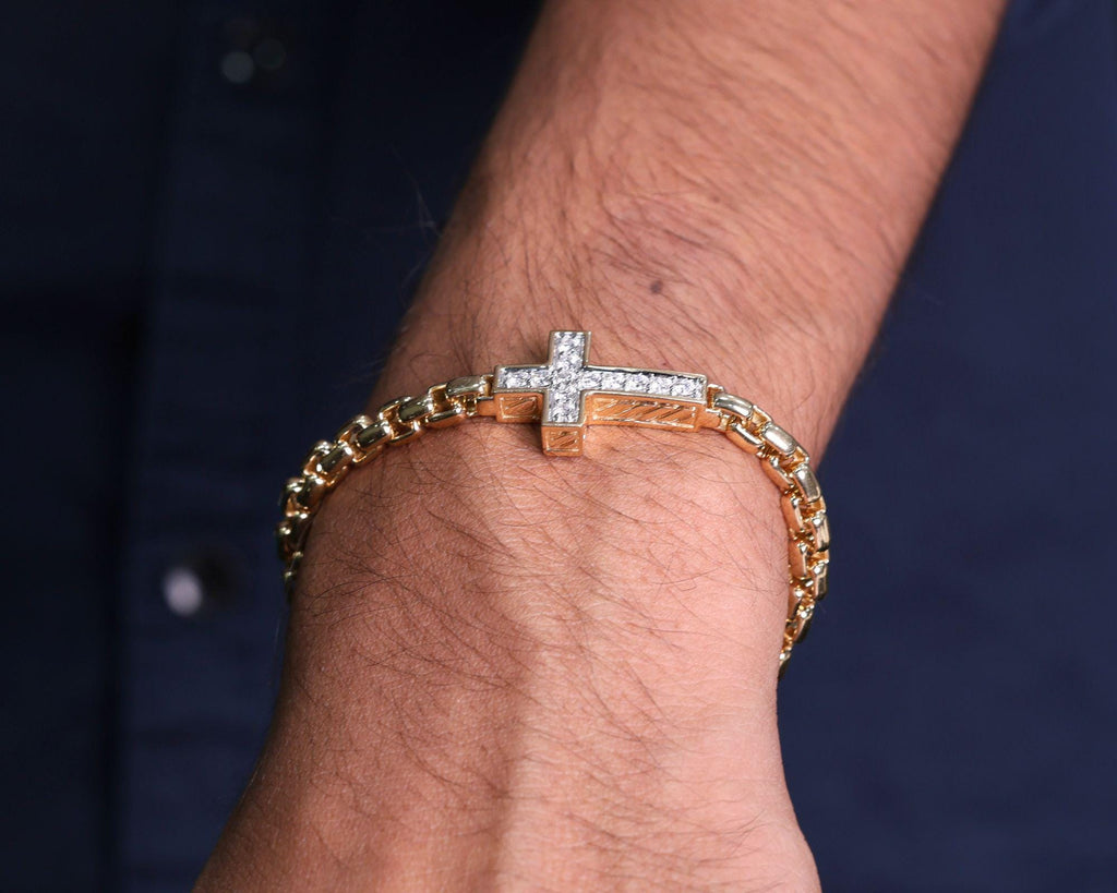 14K Solid Gold Diamond Cross Bracelet| Religious Jewelry|Baptism Gift| Christian Bracelet| Protective Bracelet|Gifts for Him| Diamond Cross