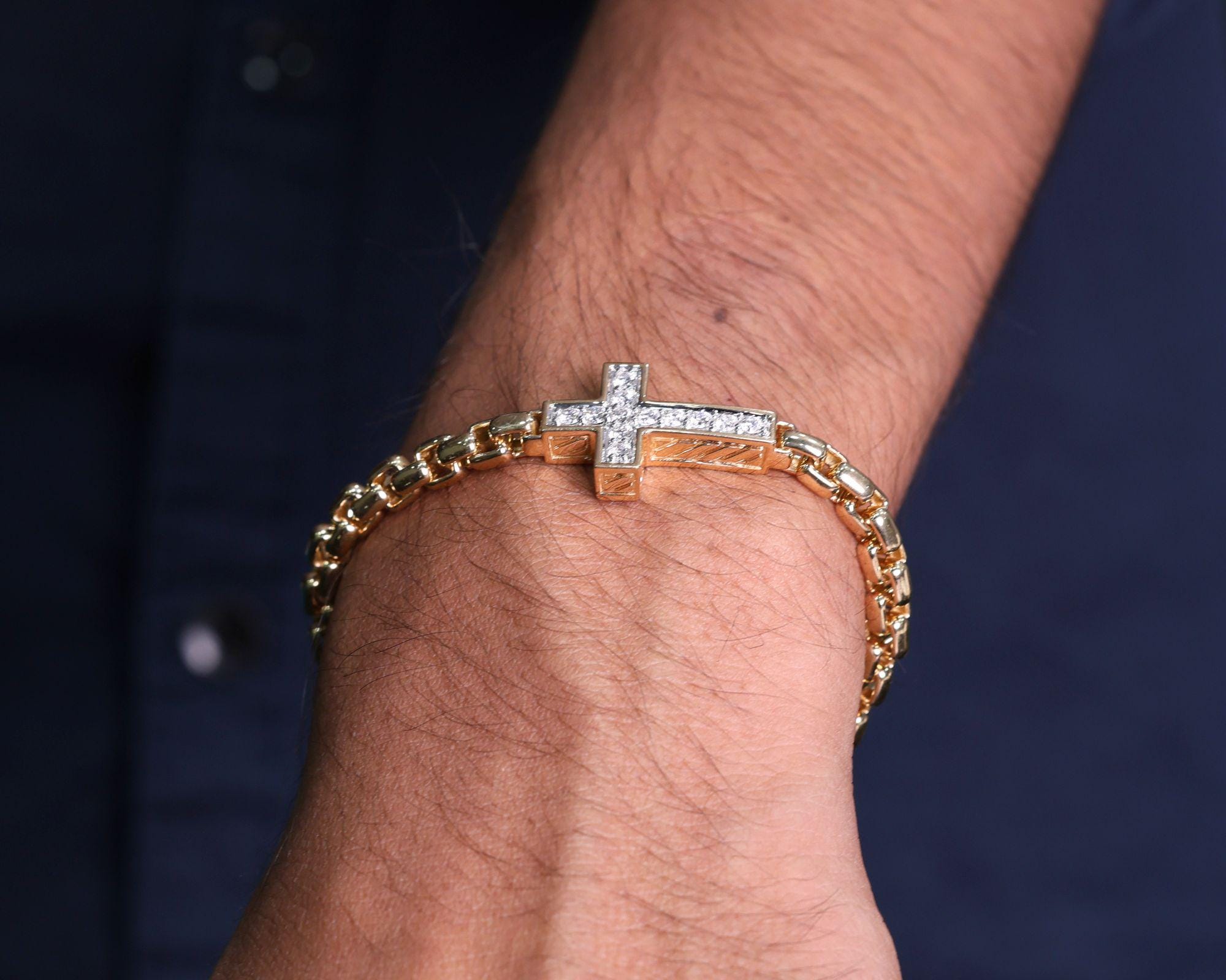 14K Solid Gold Diamond Cross Bracelet, Christian Religious Jewelry