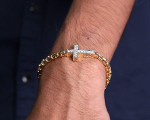 14K Solid Gold Diamond Cross Bracelet, Christian Religious Jewelry