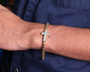 14K Solid Gold Diamond Cross Bracelet, Christian Religious Jewelry