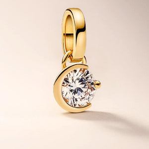 14K Gold Crescent Moon Solitaire Diamond Pendant Necklace