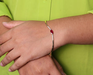 14K Gold Marquise Ruby Diamond Bracelet, July Birthstone