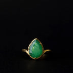 Solid 14K Yellow Gold Engagement Ring Pear Cut Lab Created Green Emerald Ring Minimalist Diamond Promise Ring Anniversary Gift for Women