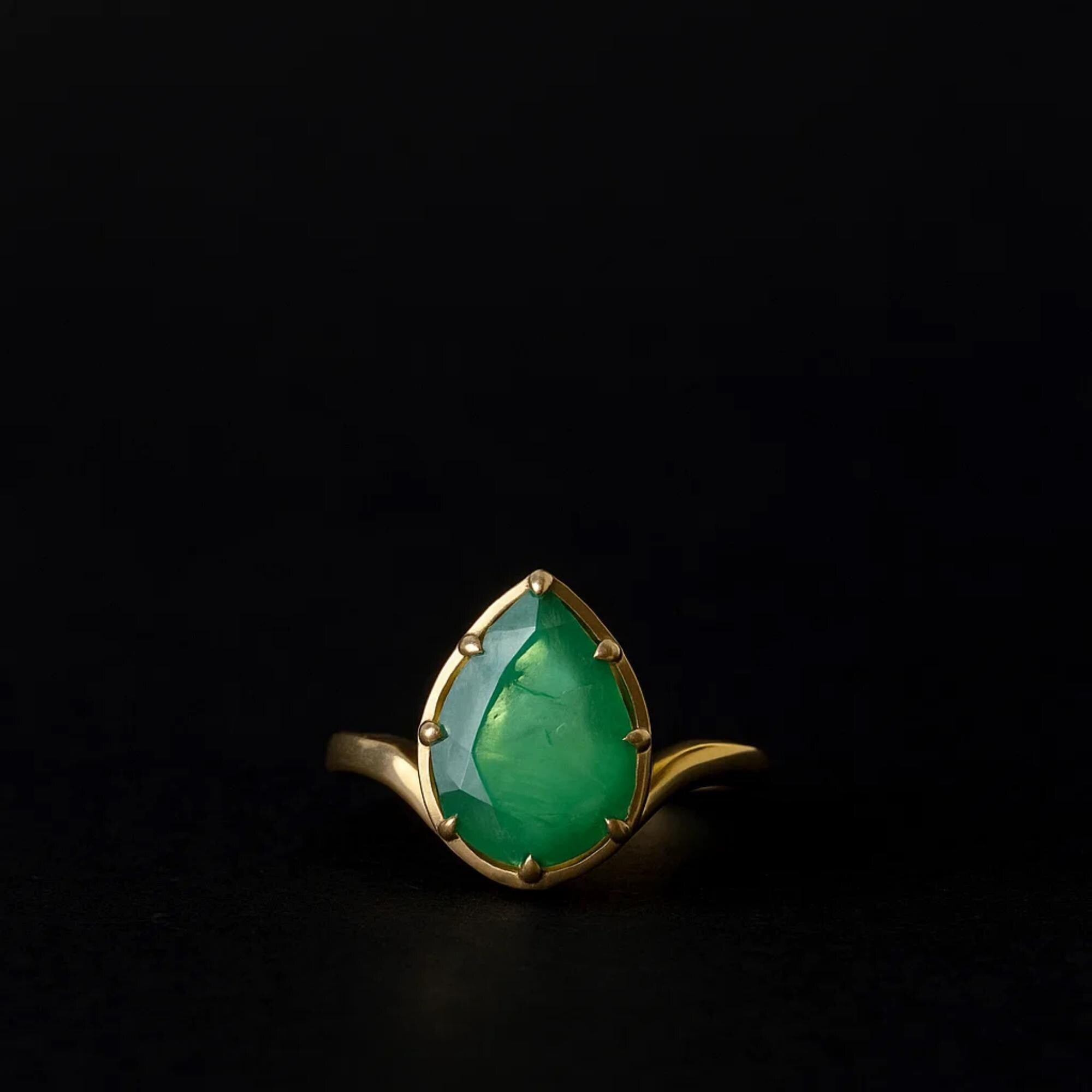 Pear Cut Lab Created Green Emerald Engagement Ring