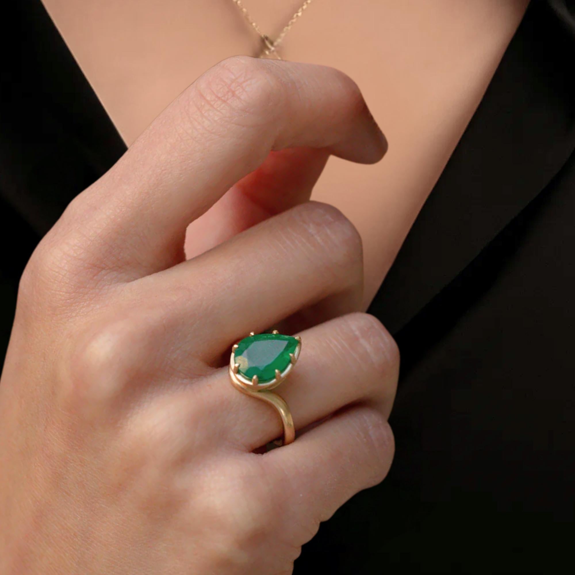 Pear Cut Lab Created Green Emerald Engagement Ring