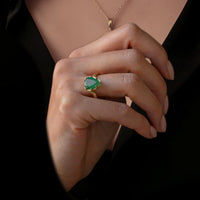 Pear Cut Lab Created Green Emerald Engagement Ring