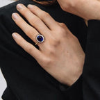 Blue sapphire and moissanite halo engagement ring - Princess Diana, Kate Middleton available in white gold or sterling silver